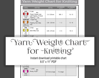 Garngewichtstabelle für Strickanleitung für Nadeln und Garn, sofortiger Download 8,5 &quot;x 11&quot; PDF, digitaler Download, Strickprojektplaner