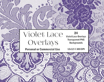 VIOLET LACE Overlay instant download transparent purple lace PNG, printable lace clipart, digital download printable scrapbook paper, floral