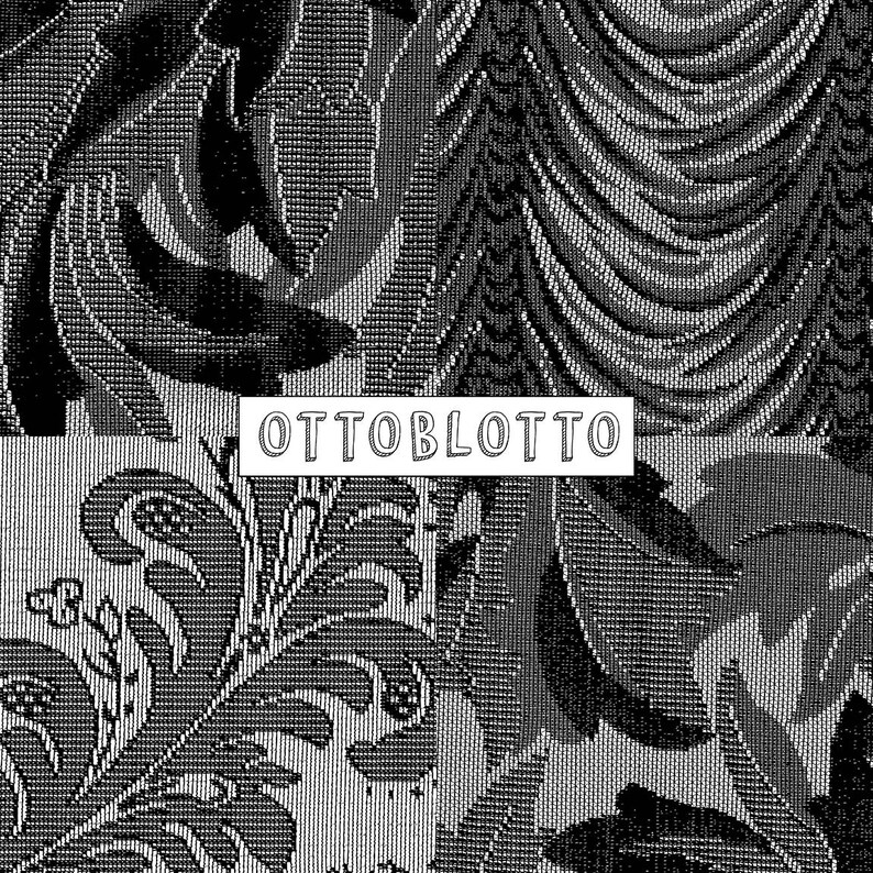 May include: Black and white patterned fabric with a floral design. The fabric has a textured surface and a repeating pattern. The text "OTTOBLOTTO" is printed in white on a black rectangle.