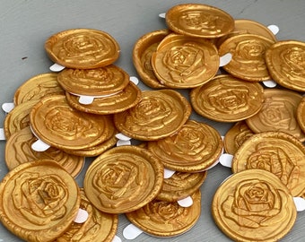 Handmade gold wax seals with a rose motif