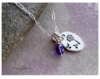 WISH Sterling Silver and Amethyst length choice Necklace February birthstone, love, happiness