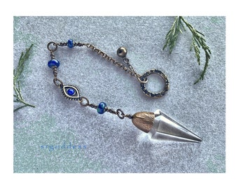 ALL SEEING EYE Azurite Malachite, Lapis Lazuli, Clear Quartz, Antiqued Brass pendulum set dowsing intuition