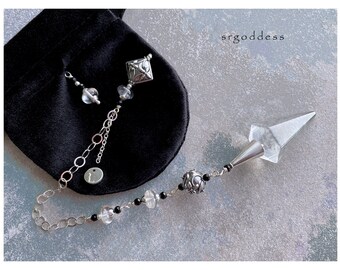Clear QUARTZ Crystal and STERLING Silver and Faceted Black ONYX Pendulum Set intuition dowsing divination healing