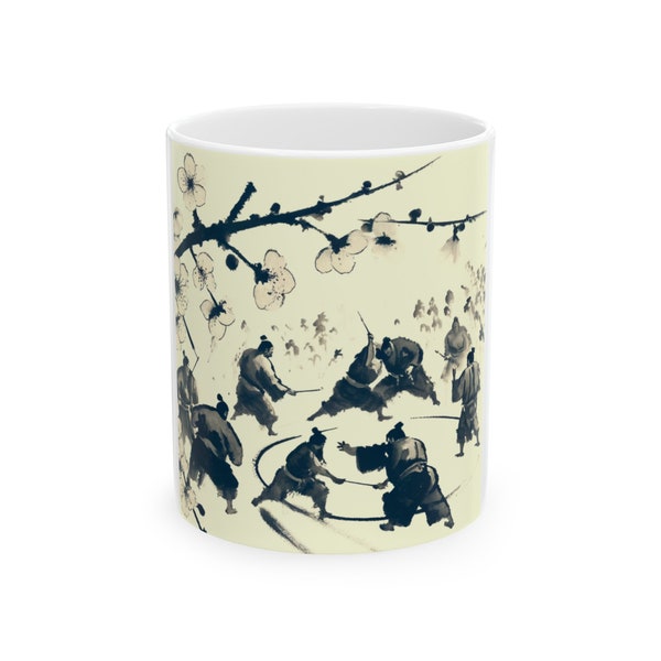 Tasse en céramique Sumo japonaise, 11oz - style Qi Baishi