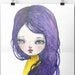 PURPURA - A watercolor portrait study poster print of girl with purple hair and a yellow dress by Danita Art