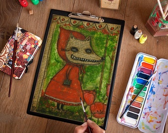 Little Red Riding Wolf - A halloween and fairy tale themed art print from an original painting by Danita Art.