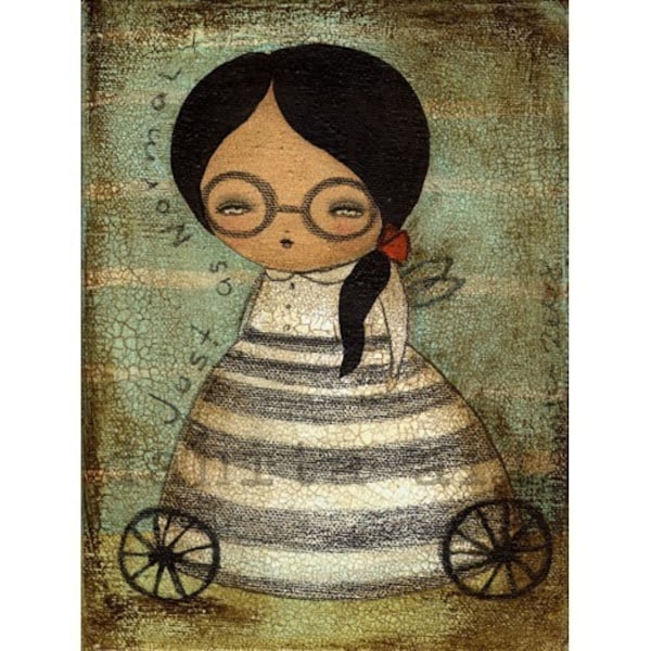 JUST AS NORMAL - Folk Art Primitive Original Painting Illustration Girl by Danita (6x8 PRINT)