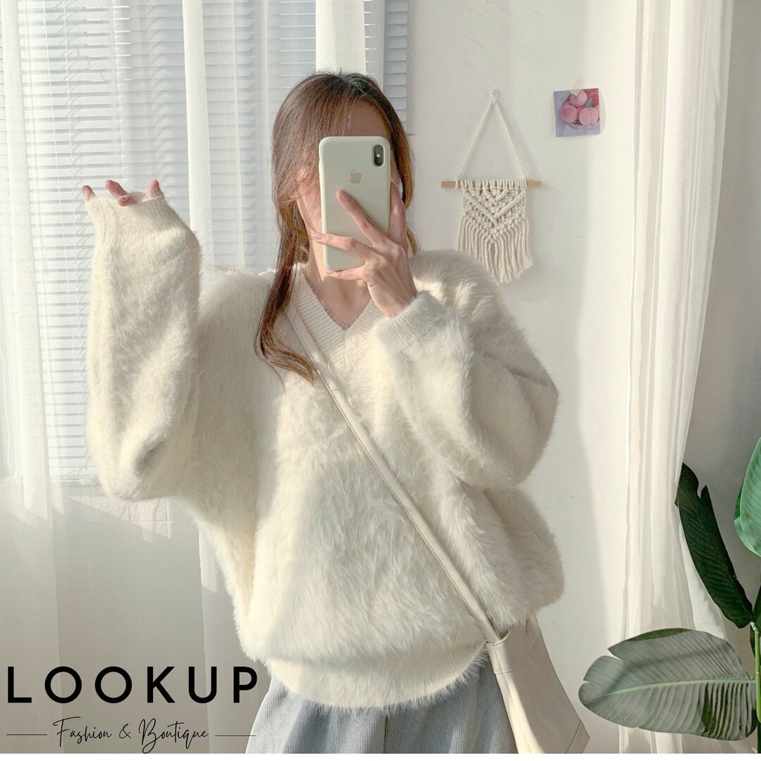Oversized Fuzzy V-neck Sweater main image 0