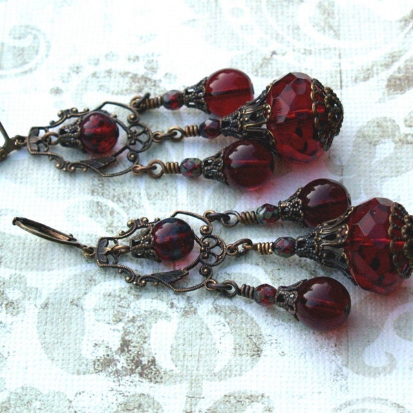Ruby Red Victorian Earrings