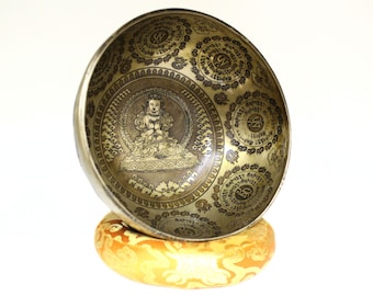 Tibetan-Inspired Brass Singing Bowl With Traditions Buddhist Motifs