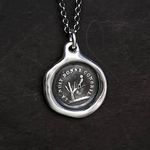 Owl and tree wax seal necklace - sterling silver Athena wisdom pendant