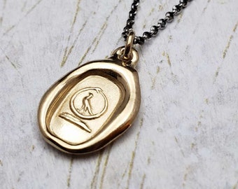 Swallow and Serpent Eternal Loyalty Wax Seal Necklace in Gold Vermeil - 271G