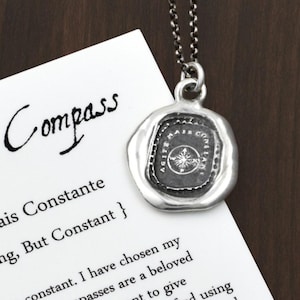 Mariners Compass Wax Seal Necklace Antiqued - Compass Wax Seal Pendant from Antique Wax Seal - 201