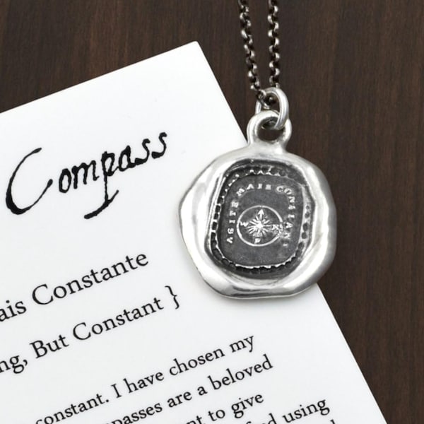 Mariners Compass Wax Seal Necklace Antiqued - Compass Wax Seal Pendant from Antique Wax Seal - 201