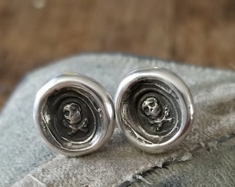 Skull and Crossbones Wax Seal Stud Earrings - Memento Mori - 295EAR
