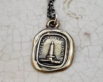 Lighthouse Wax Seal Necklace - Mariners pendant, Sailors Jewelry - Light of my Life in Bronze - 130B