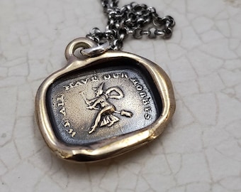 Bronze Witch Wax Seal Necklace - We all have our Hobbies Witch Pendant - 129B