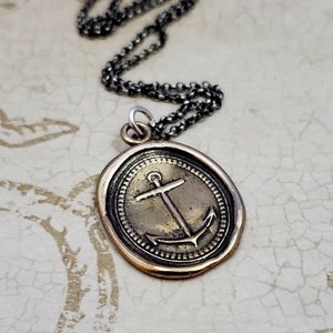 Collar de ancla para la esperanza y la fe - Joyería con sello de cera de ancla de cruz marinera en bronce - 203B