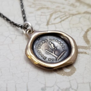Owl Wisdom Wax Seal Necklace in Bronze - The night is full of wisdom - Wax Seal Pendant of an Owl in a Tree - 111B
