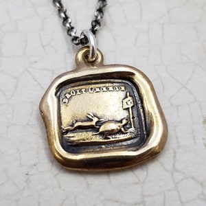 Tortoise and the Hare Pendant - Tortoise necklace wax seal jewelry in Bronze - 103B