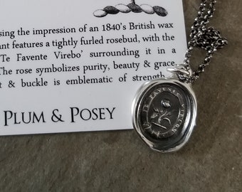 Rosebud - Wax Seal Crest Necklace in Latin - Under thy favour I shall flourish - Perfect for Teachers, moms and other guidance figures - 199