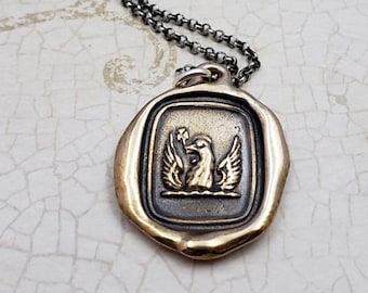 Phoenix Necklace from Antique Wax Seal in Bronze - 181