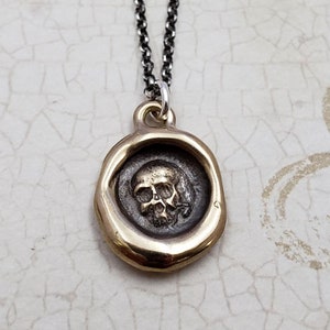 Skull Necklace - Bronze Wax Seal Pendant Necklace - Memento Mori - 460B