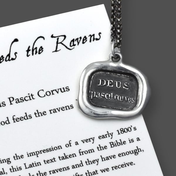 Gott füttert die Raben Sterling Silber Wachs Siegel Halskette - Deus Pascit Corvus - 115