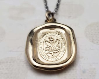 Thistle Wax Seal Necklace- Believe in yourself - Scottish necklace in Gold Vermeil - 193G