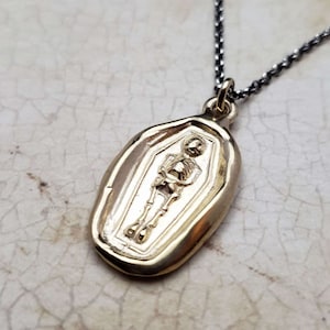 Gold Skeleton Wax Seal Pendant- Memento Mori Necklace in Gold Vermeil - 104G