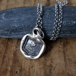 Bronze Skull and Crossbones Mini Charm from Antique Wax Seal - Thus the end - 246