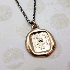 Rose and Butterfly Wax Seal Necklace in Gold Vermeil - Thy sweetness is my life Pendant in Gold - 256G