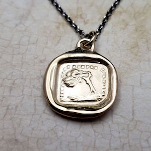 Strength Necklace in Gold Vermeil - Gold Wax seal Jewelry with motto &#39;Bend Don&#39;t Break&#39;  - Gold Oak Tree Necklace - 101G