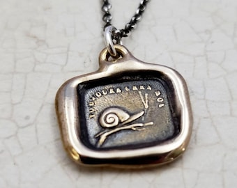 Always at Home Bronze Snail Pendant  - Snail necklace made using a wax seal from the 19th century - 227B
