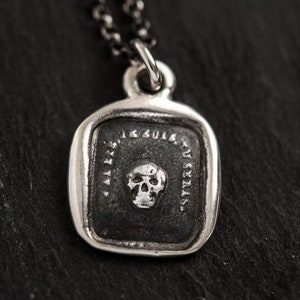 Skull Necklace Memento Mori - From an Antique wax seal of a skull inscribed 'So as you are so once was I' - 107