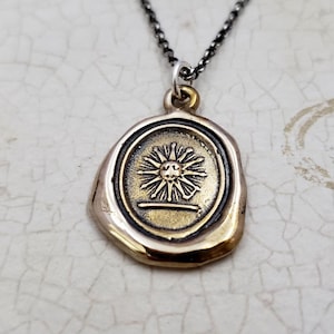 Sun Pendant in Bronze -  Glory Wax Seal Necklace from antique wax seal- 314B