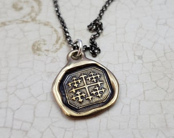 Jerusalem Cross Necklace in Bronze, Five Fold Cross or Crusaders Cross - 292B