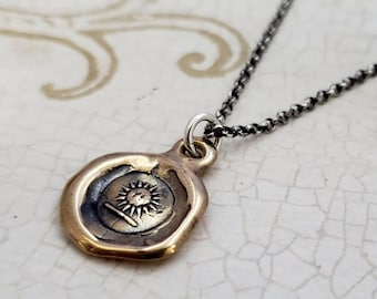 Bronze Sun Pendant - Victorian Wax Seal Necklace - 291B