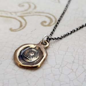 Bronze Sun Pendant - Victorian Wax Seal Necklace - 291B