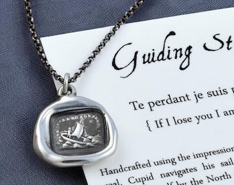 If I lose you I am lost Wax Seal Necklace -Cupid Wax Seal Charm Sailing Boat and North Star - Guiding star - 192