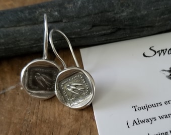 Swallow Wax Seal Hook Earrings - Always Wandering, Never Unfaithful - 303EAR