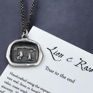 True to the end  Wax Seal Crest Necklace of a Lion & Rose - 221