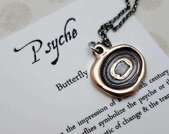 Bronze Psyche Butterfly Wax Seal Necklace - Butterfly Pendant - 267