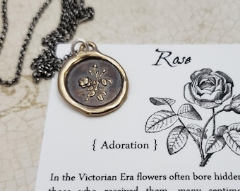 Rose wax seal pendant in bronze - Adoration and true love - 468B