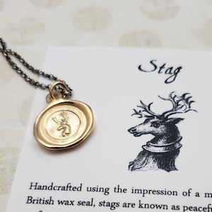 Gold Vermeil Stag Whimsy Necklace from Antique Wax Seal - 318G