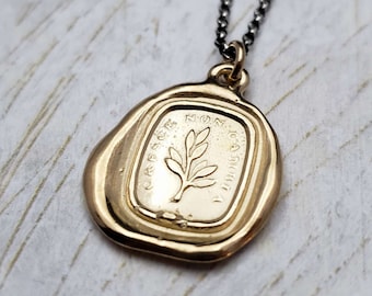 Gold Wax Seal Tree Necklace - Grow, don't change - Italian Wax Seal Necklace in Gold Vermeil - 275G