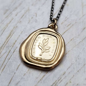 Gold Wax Seal Tree Necklace - Grow, don&#39;t change - Italian Wax Seal Necklace in Gold Vermeil - 275G