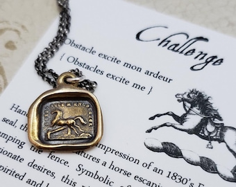 Horse necklace in bronze - Horse wax seal necklace with 'don't fence me in' design from an original antique wax seal - 125B