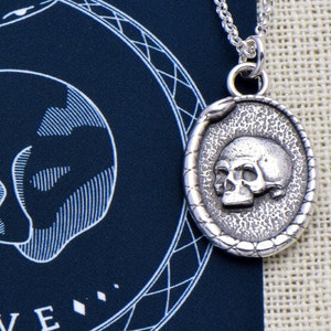 Skull 'Live' Necklace ~ Ouroboros and Skull Necklace - Eternal Life Sterling Silver Eternity Snake Pendant - 552