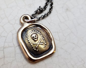 Totenkopf und Kreuzknochen - I do not fear your heart Halskette in Bronze - 350B